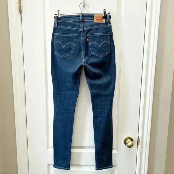 Levi’s 721 High Rise Skinny Jeans Distressed Dark Blue Denim Size 26 - Picture 6 of 16